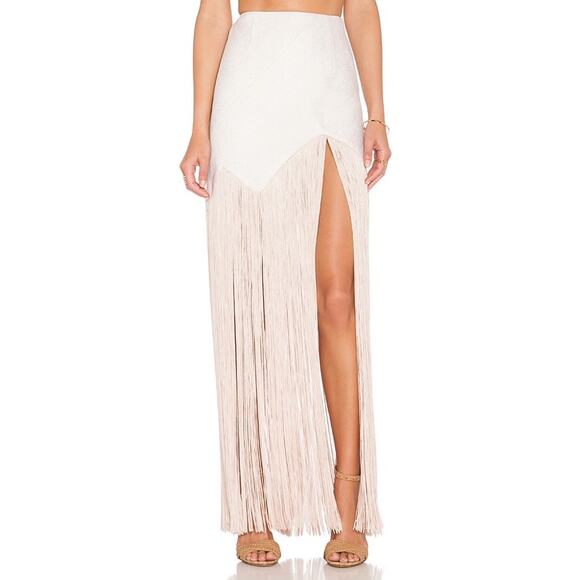 Asilio Dresses & Skirts - Asilio Gatsby Skirt 4 Maxi High Waist Fringe Slit Woven Beige Going Out Revolve